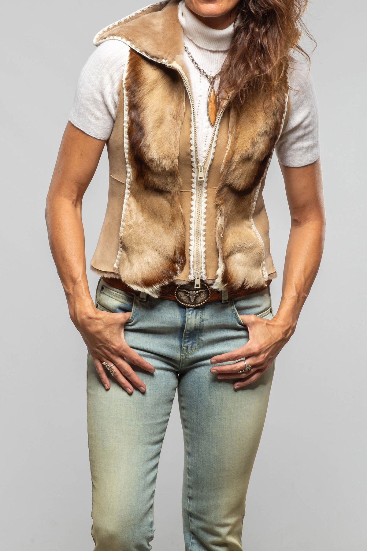 Artico Ista Shearling & Gazelle Hooded Vest Ladies - Outerwear - Shearling
