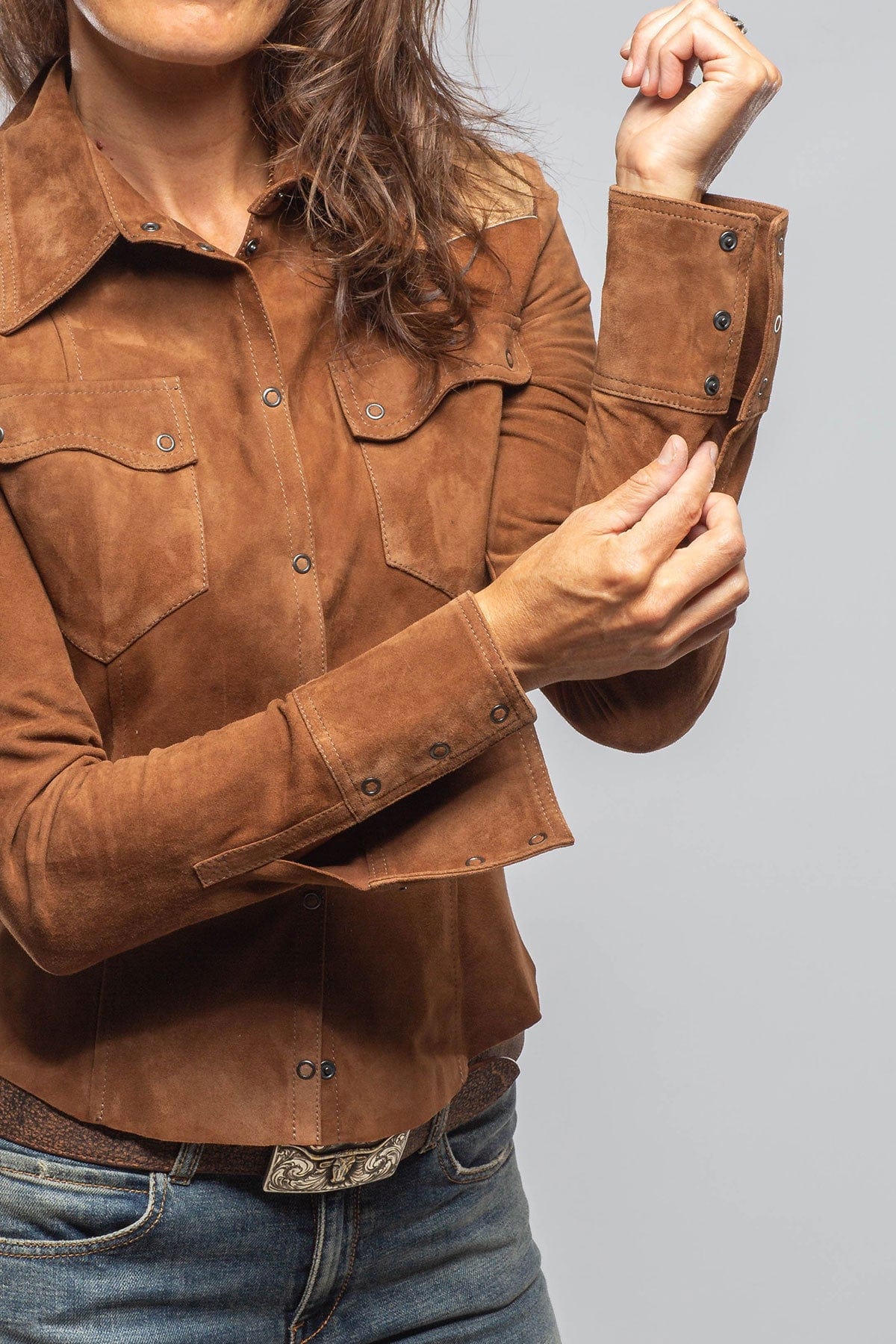 Jancy Suede Shirt W/ Hair-On-Hide In Chestnut - AXEL'S