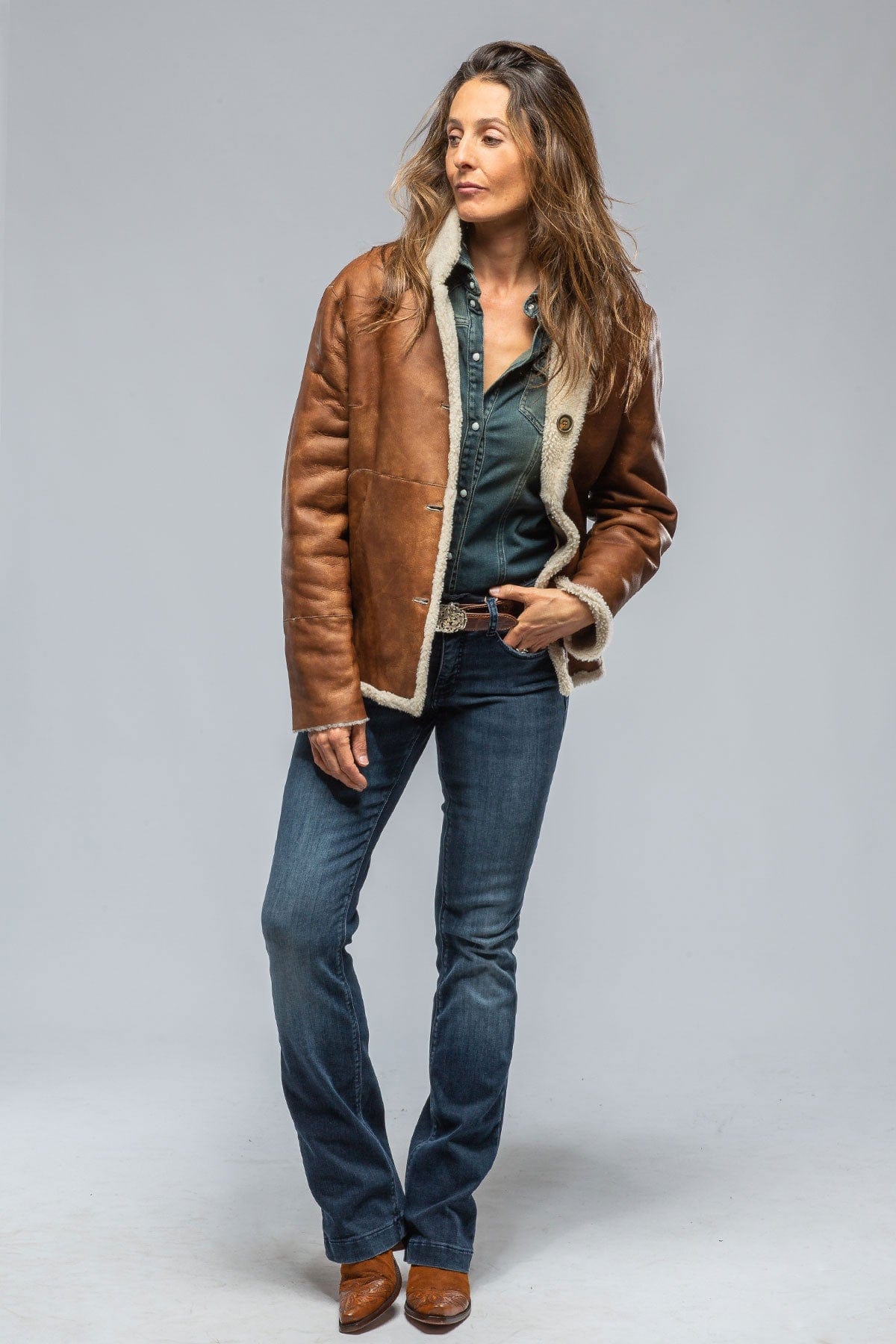 Keli Reversible Burnished Leather & Curly Lamb Shearling Jkt - AXEL'S