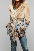 Artico Malia Knit Shearling Coat In Azure Ladies - Outerwear - Shearling