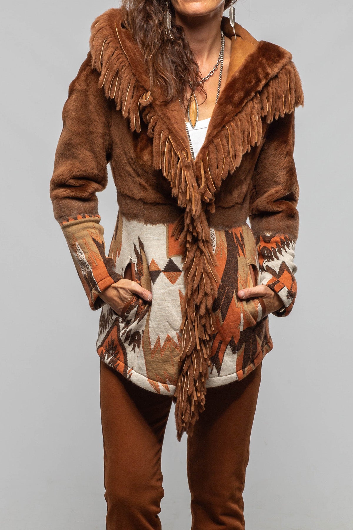 Artico Malia Knit Shearling Coat In Rust Ladies - Outerwear - Shearling