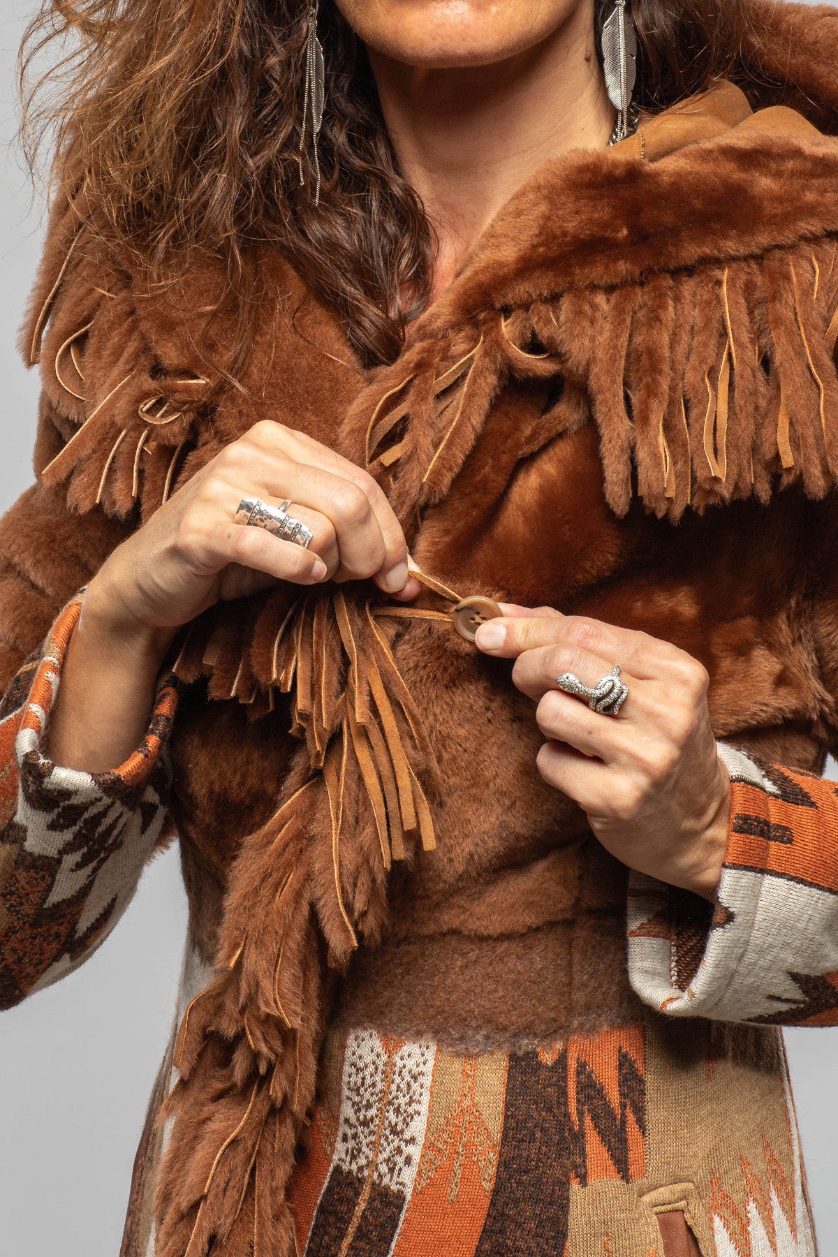 Artico Malia Knit Shearling Coat In Rust Ladies - Outerwear - Shearling