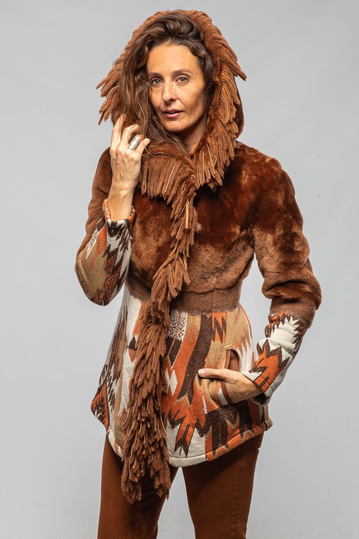 Artico Malia Knit Shearling Coat In Rust Ladies - Outerwear - Shearling