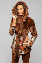 Artico Malia Knit Shearling Coat In Rust Ladies - Outerwear - Shearling