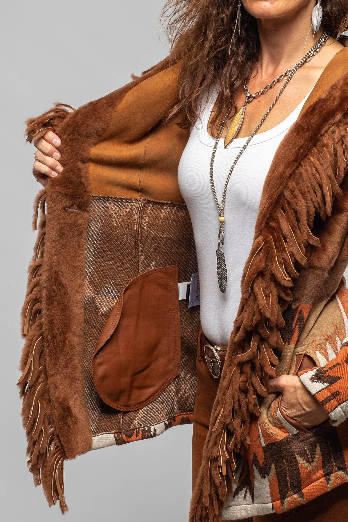 Artico Malia Knit Shearling Coat In Rust Ladies - Outerwear - Shearling