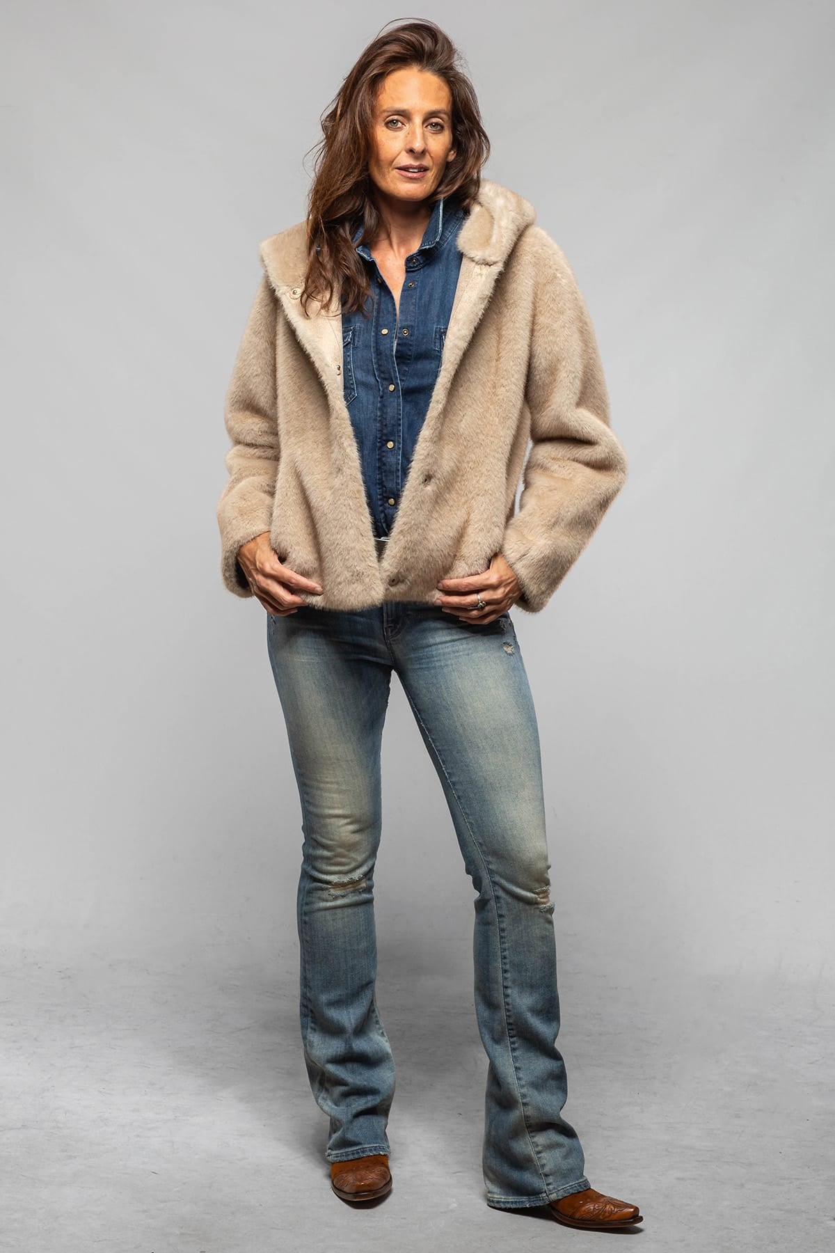 Artico Marta Hooded Eco Mink Reversible Jacket In Natural Ladies - Outerwear - Shearling