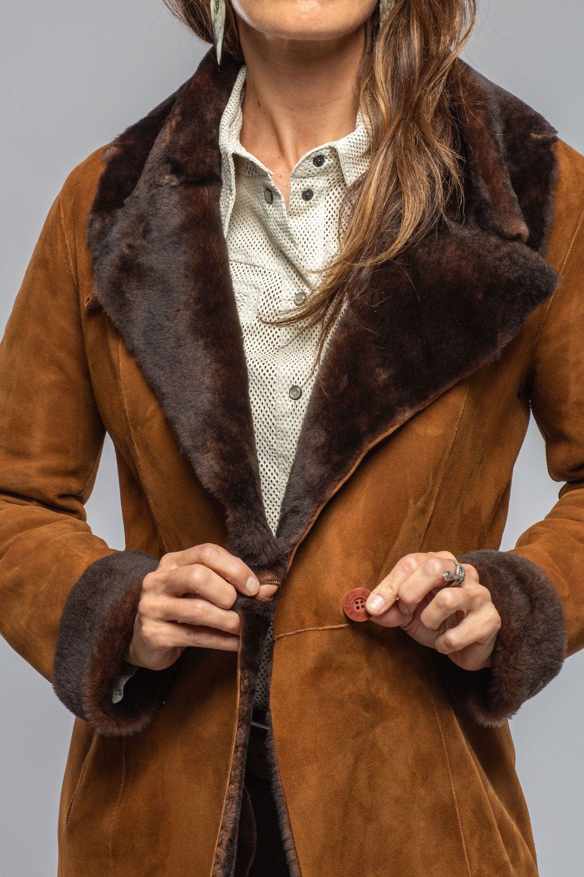 Mercedes Long Shearling In Cognac - AXEL'S