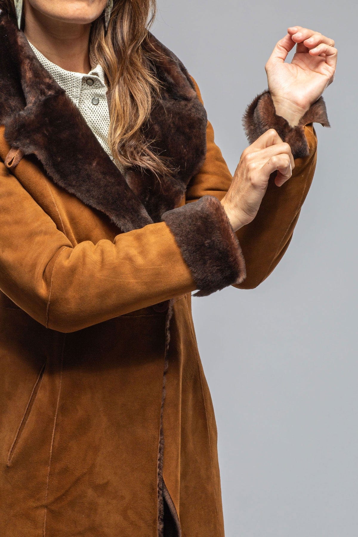 Mercedes Long Shearling In Cognac - AXEL'S