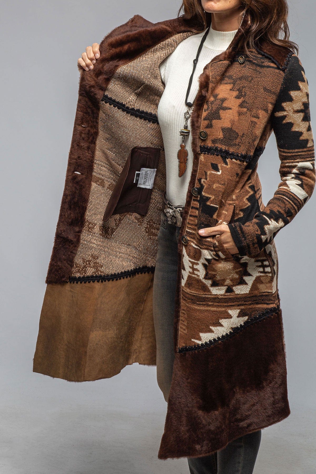 Artico Mesquite Woven & Shearling Coat In Brown | Axel's of Vail