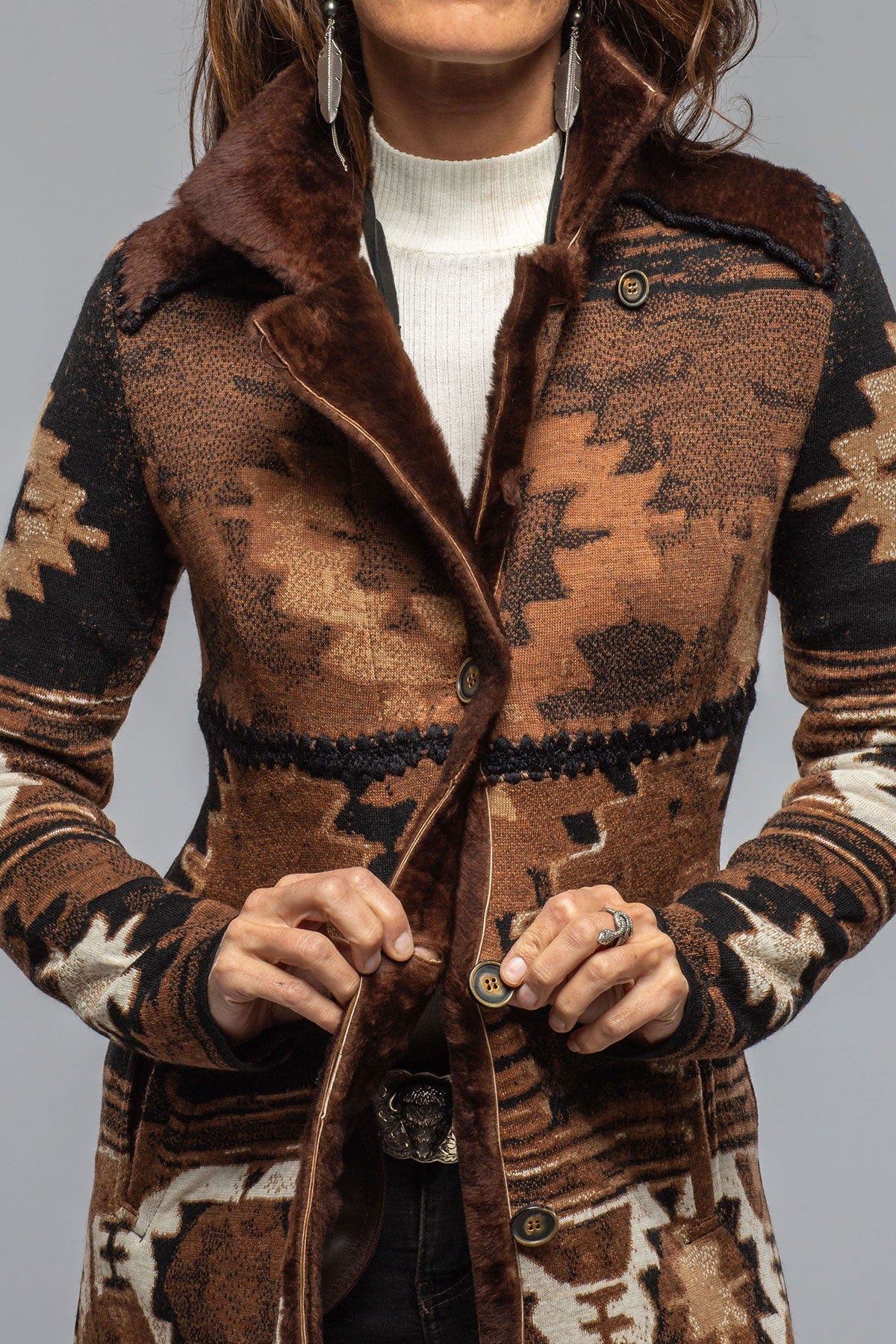 Mesquite Woven & Shearling Coat In Brown - AXEL'S