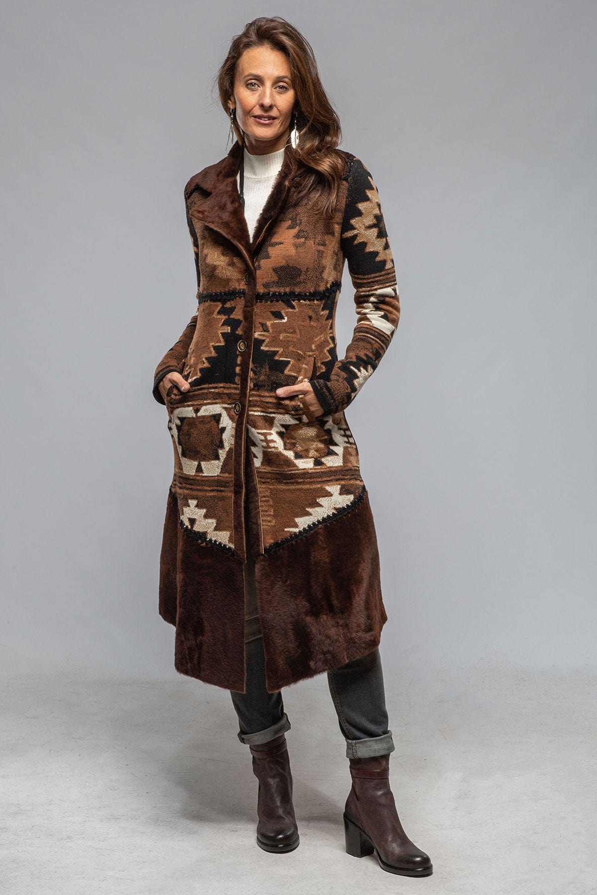 Mesquite Woven & Shearling Coat In Brown - AXEL'S