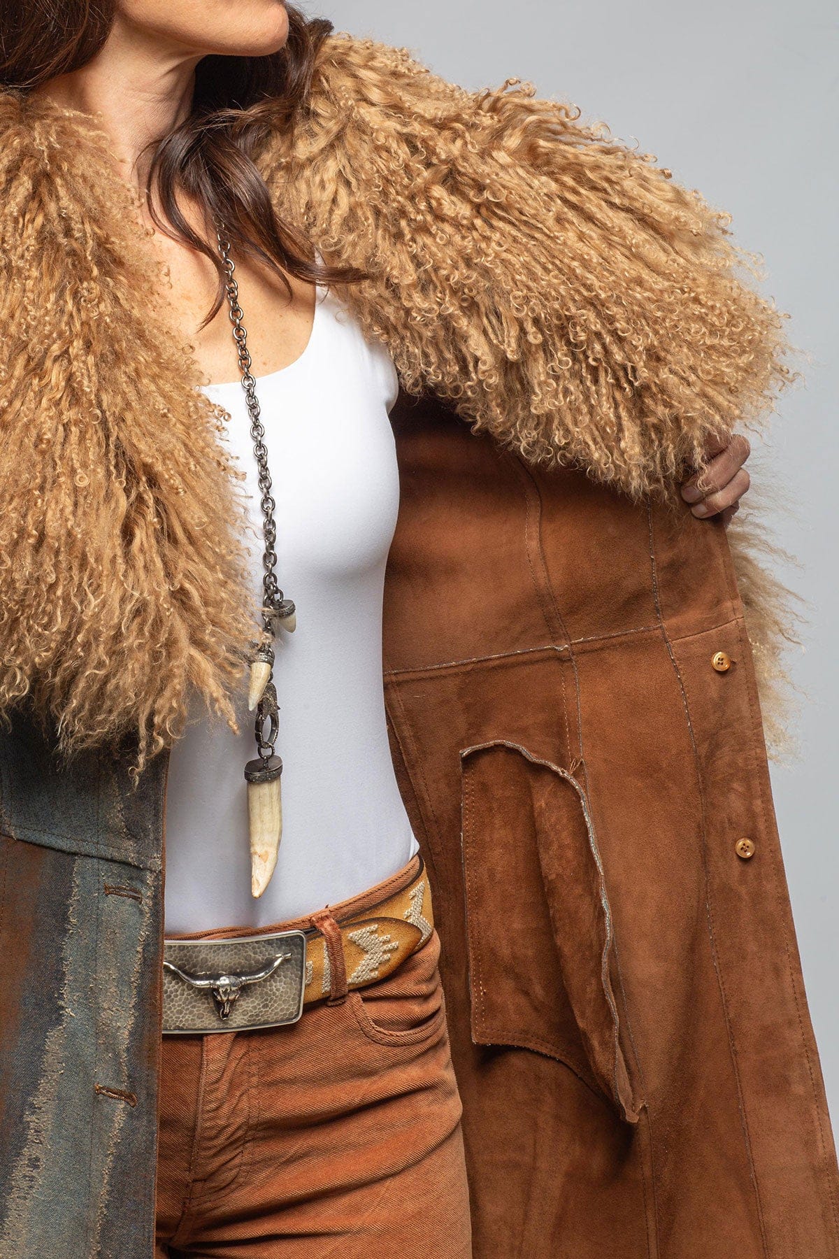 Artico Outlaw Denim & Suede Madras Coat Ladies - Outerwear - Shearling