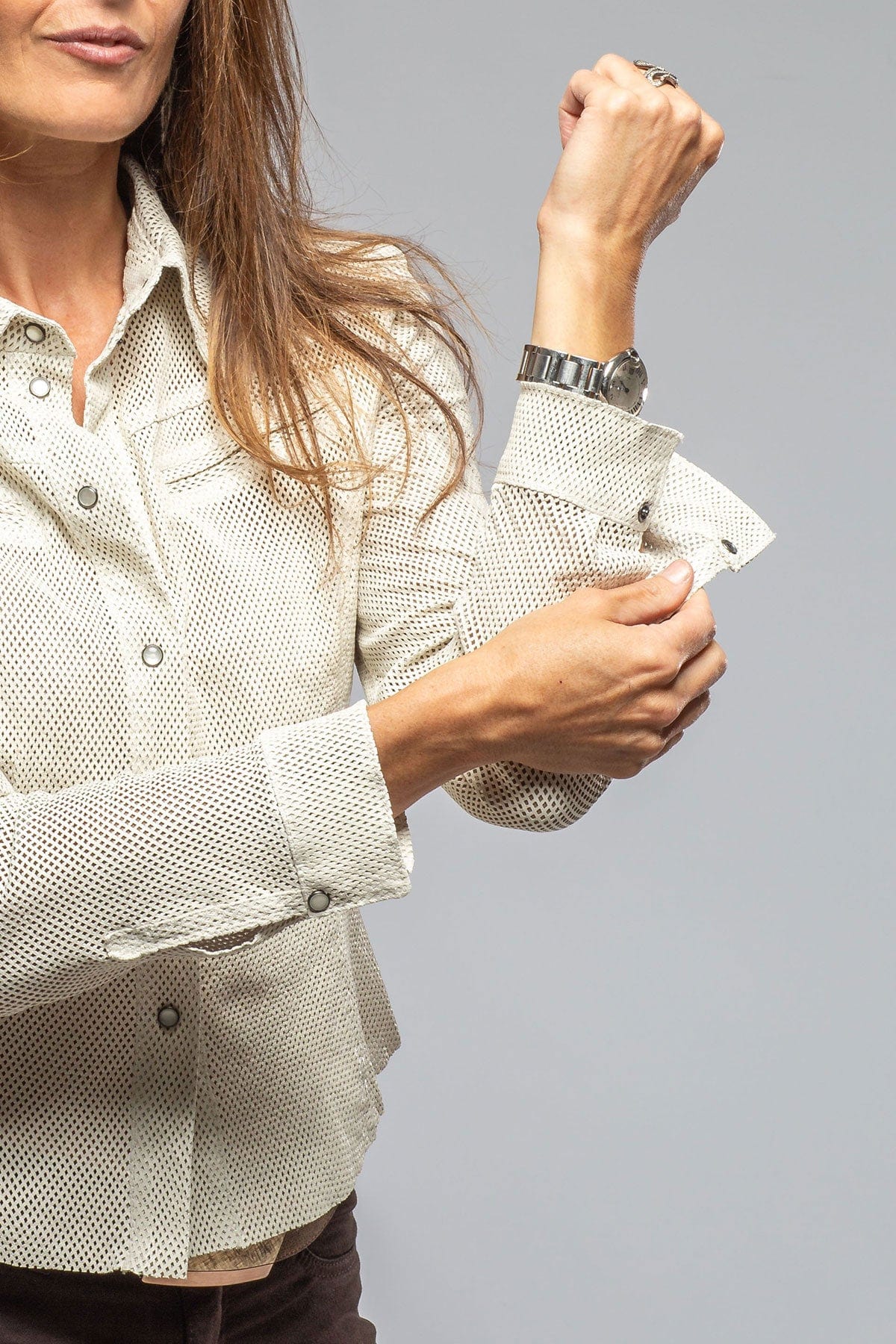 Pasadena Perforated Leather Shirt In Cream - AXEL'S