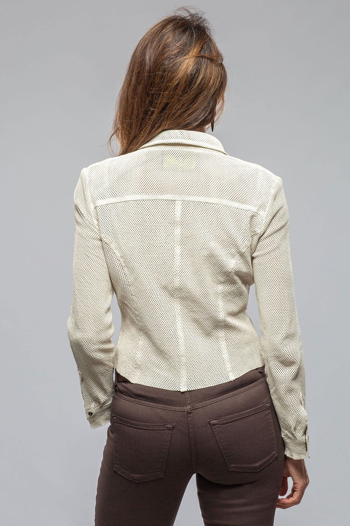 Pasadena Perforated Leather Shirt In Cream - AXEL'S