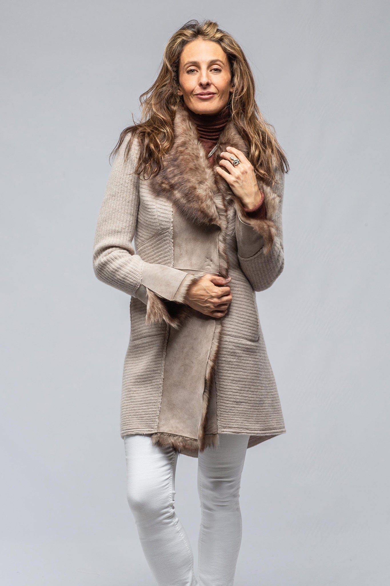 Regina Long Sweater Coat In Light Grey - AXEL'S