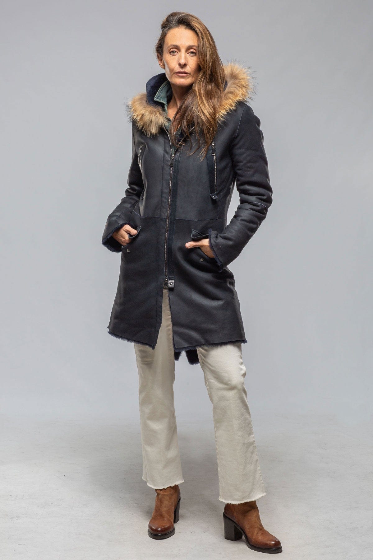 Timber Hooded Shearling Parka In Midnight - AXEL'S