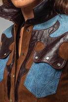 Artico Tulla Suede & Denim Snap Shirt In Chocolate Ladies - Outerwear - Leather
