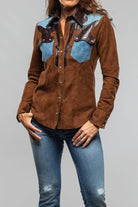 Artico Tulla Suede & Denim Snap Shirt In Chocolate Ladies - Outerwear - Leather