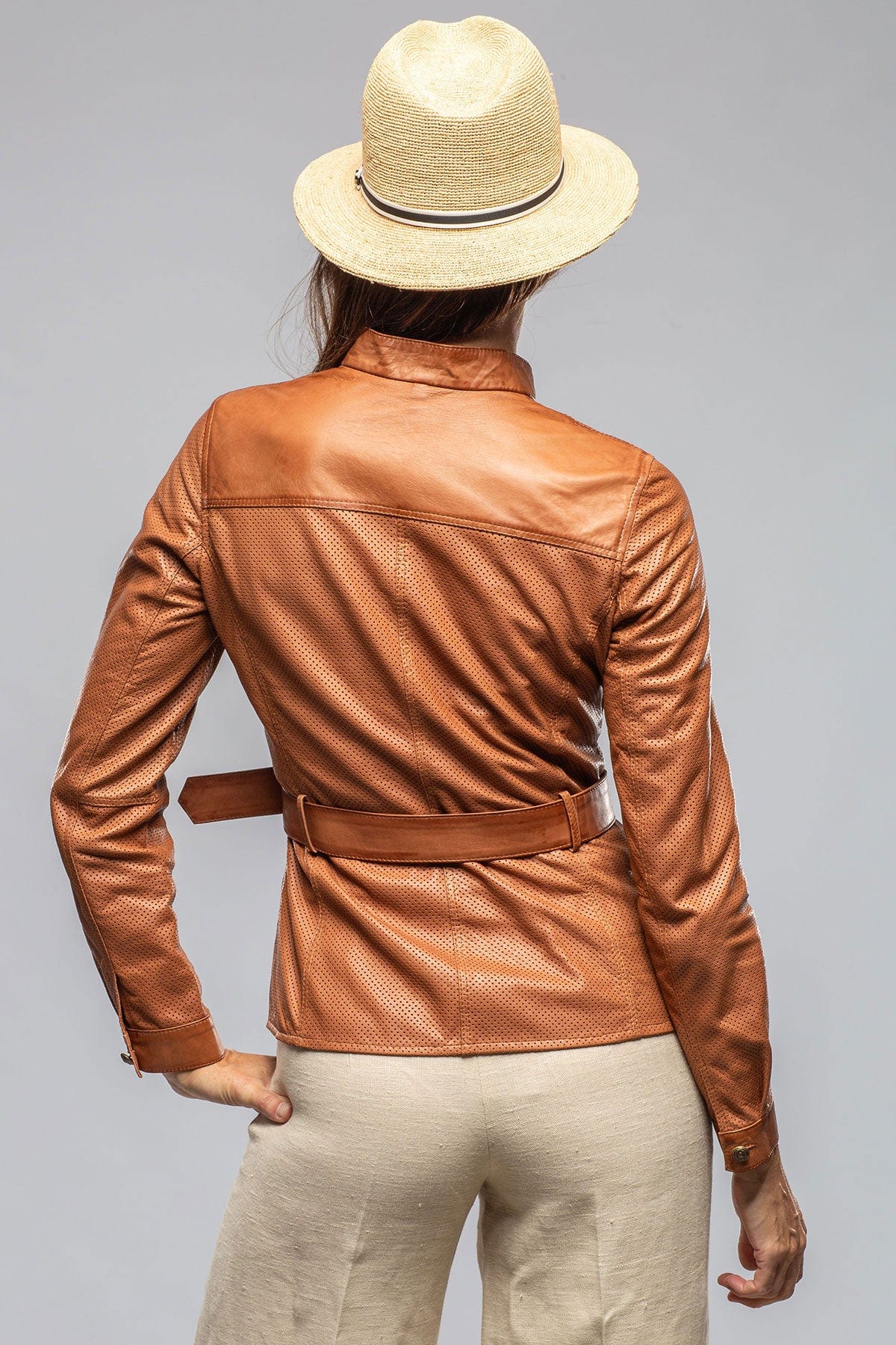 Ventura Perforated Leather Jacket in Cognac - AXEL'S