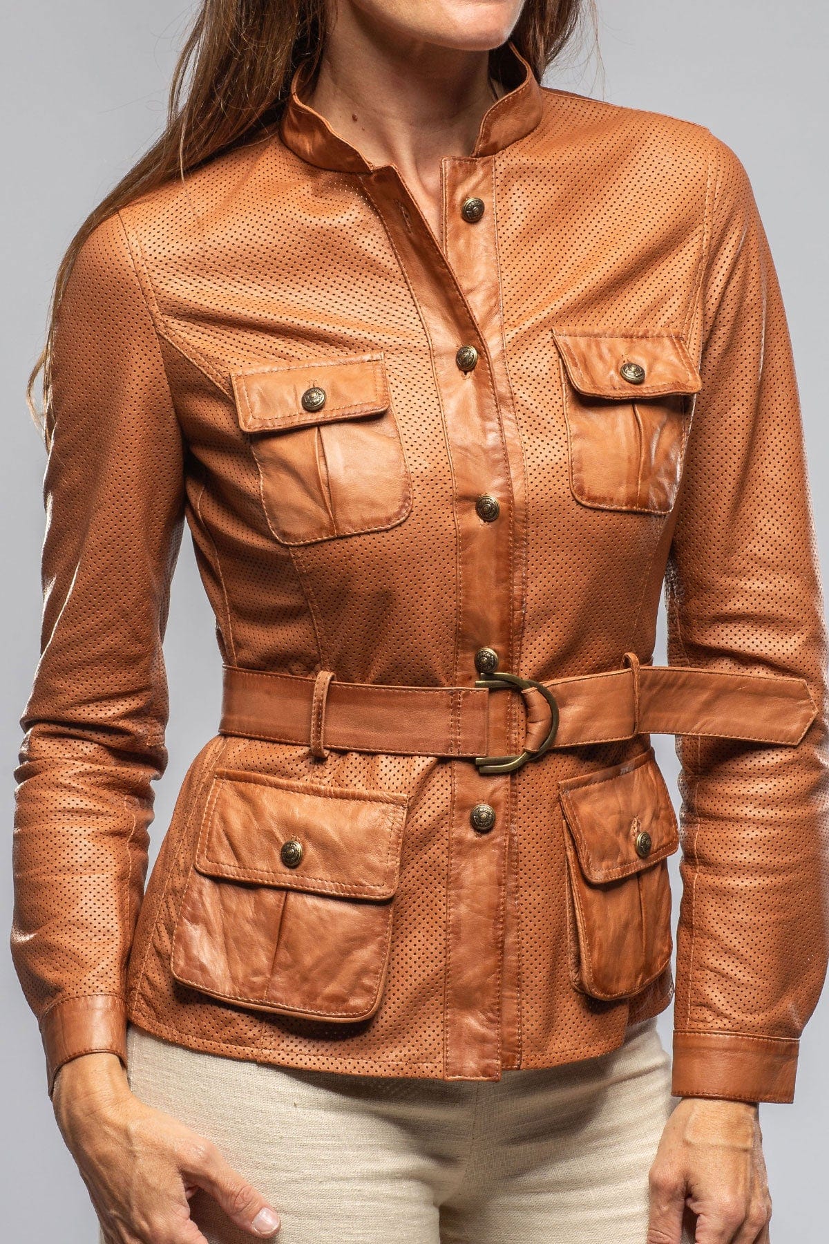 Ventura Perforated Leather Jacket in Cognac - AXEL'S