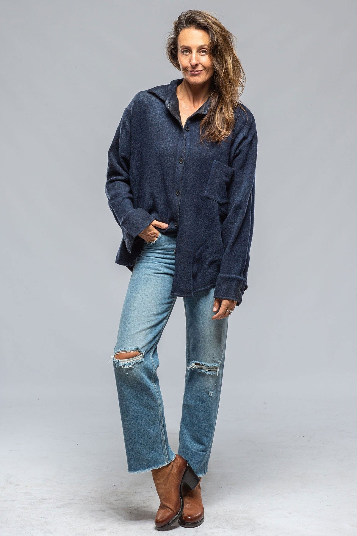 Amy Cashmere Shirt In Shaded Midnight - AXEL'S