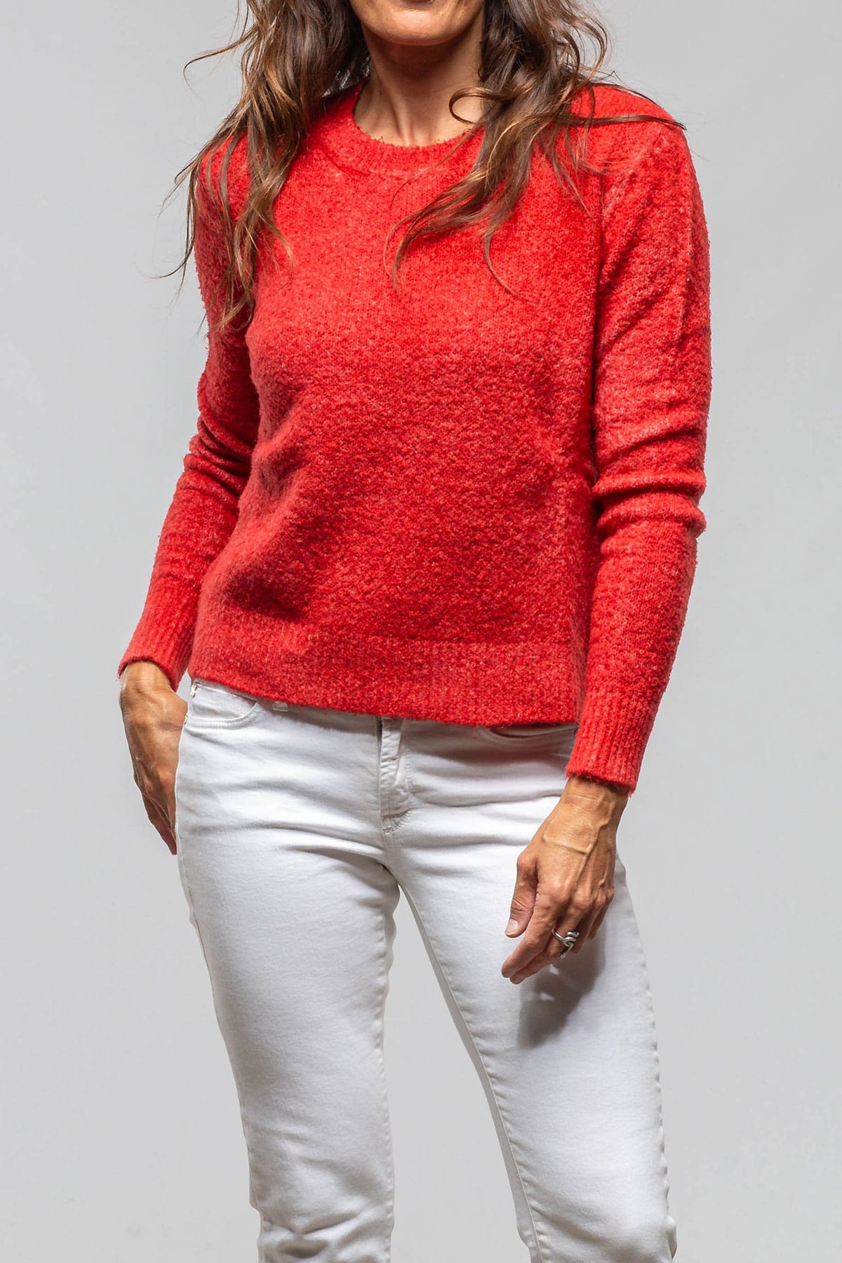 Avant Toi Bari Cropped Crew Neck Sweater In Nail Polish Red Ladies - Sweaters