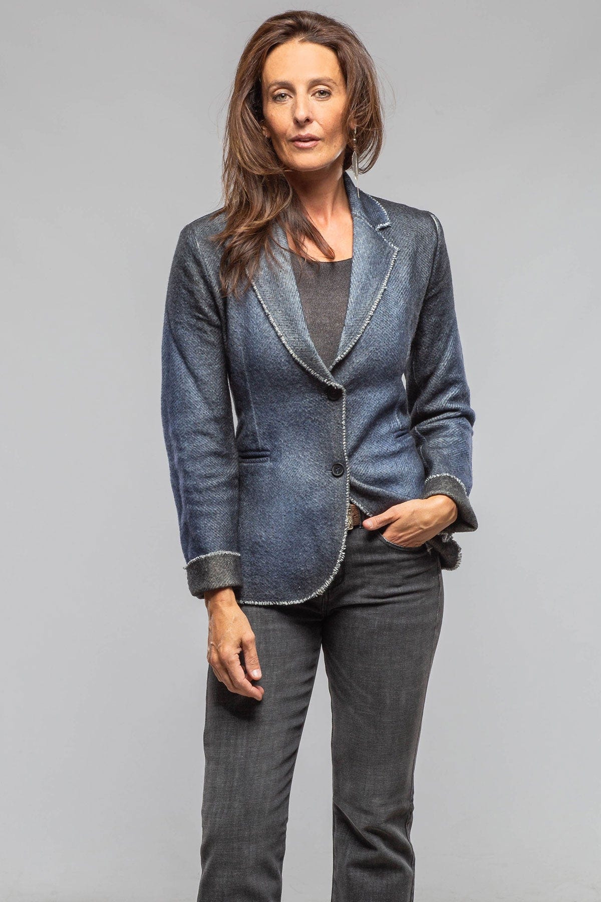 Davi Raw Edge Painted Blazer In Midnight - AXEL'S