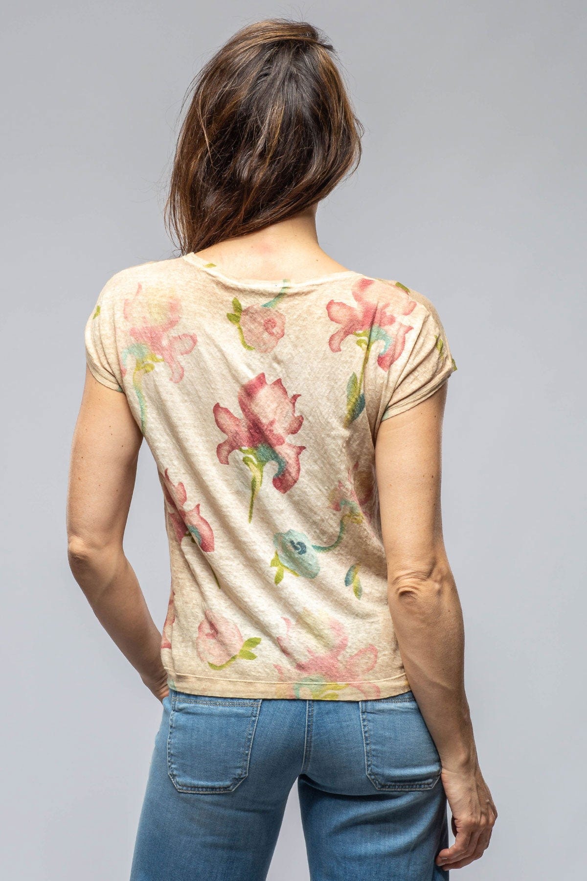 Flower Print V-Neck Cap Sleeve T-Shirt - AXEL'S