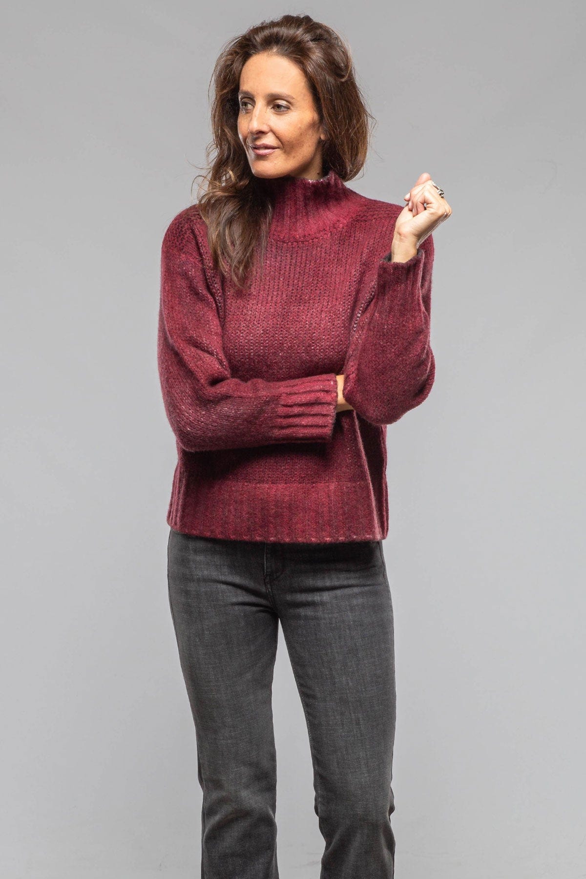 Frecha Mock Neck Sweater In Wine - AXEL'S