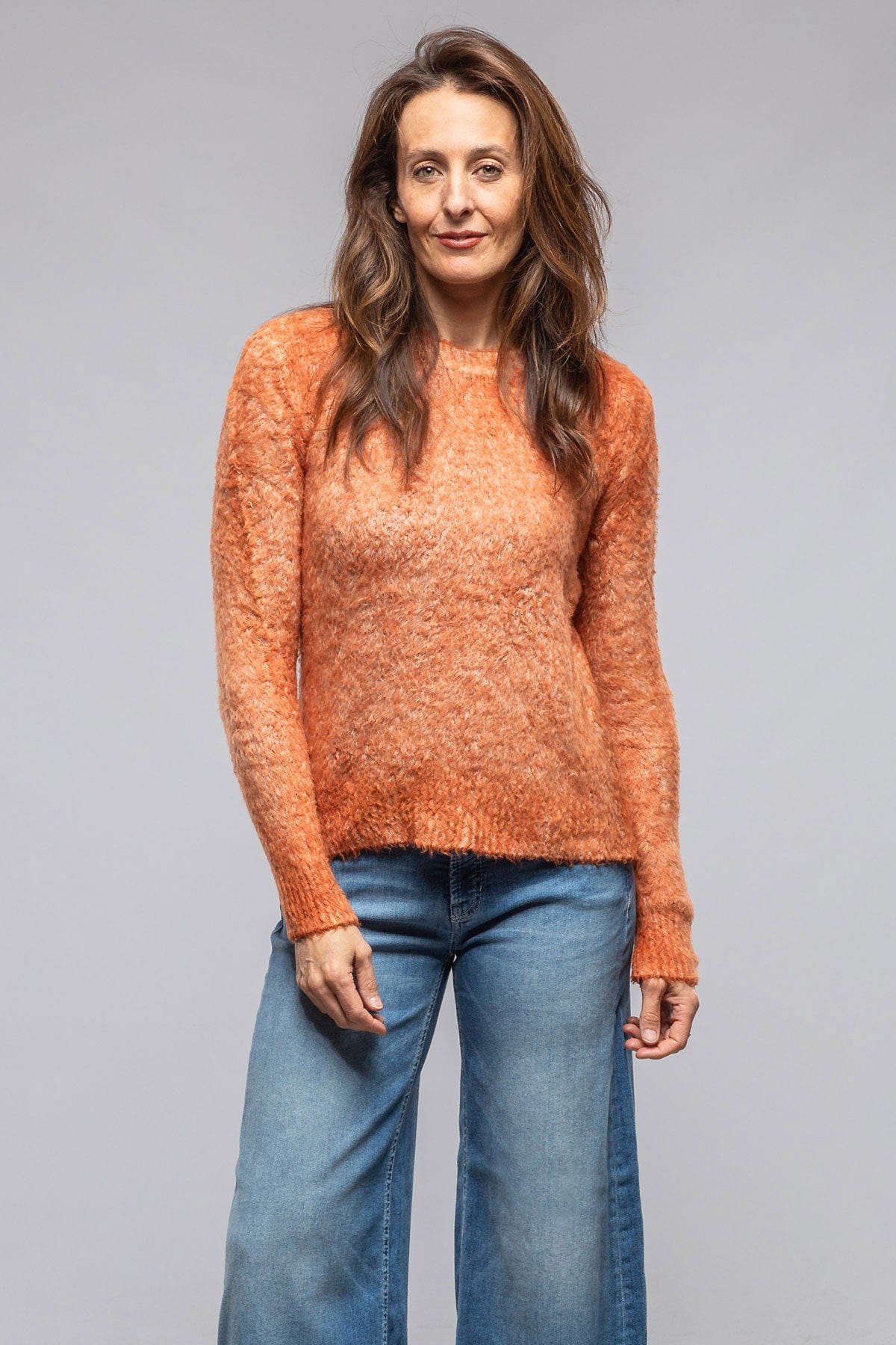 Avant Toi Fuzzy Brushed Cotton Sweater In Amber Ladies - Sweaters