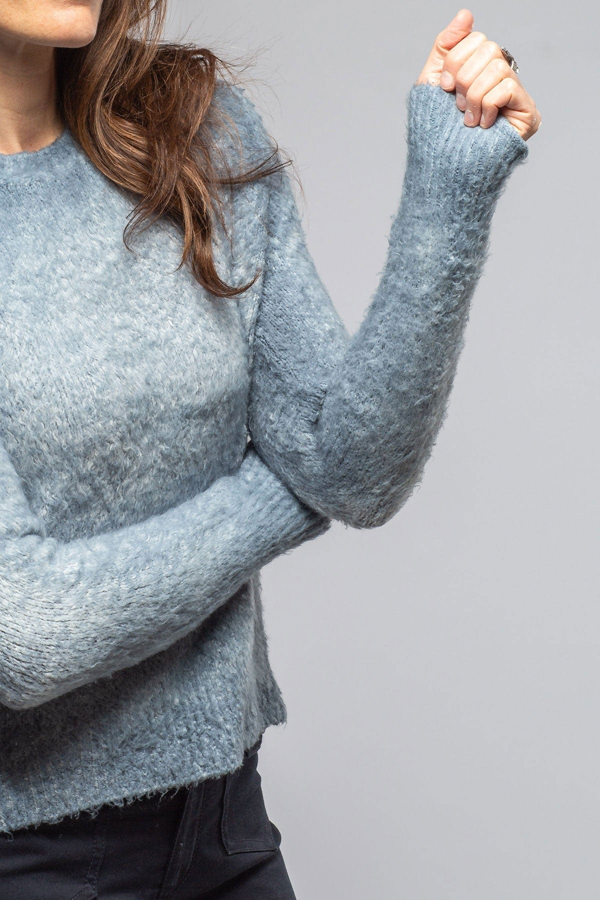 Avant Toi Fuzzy Brushed Cotton Sweater In Titanium Ladies - Sweaters