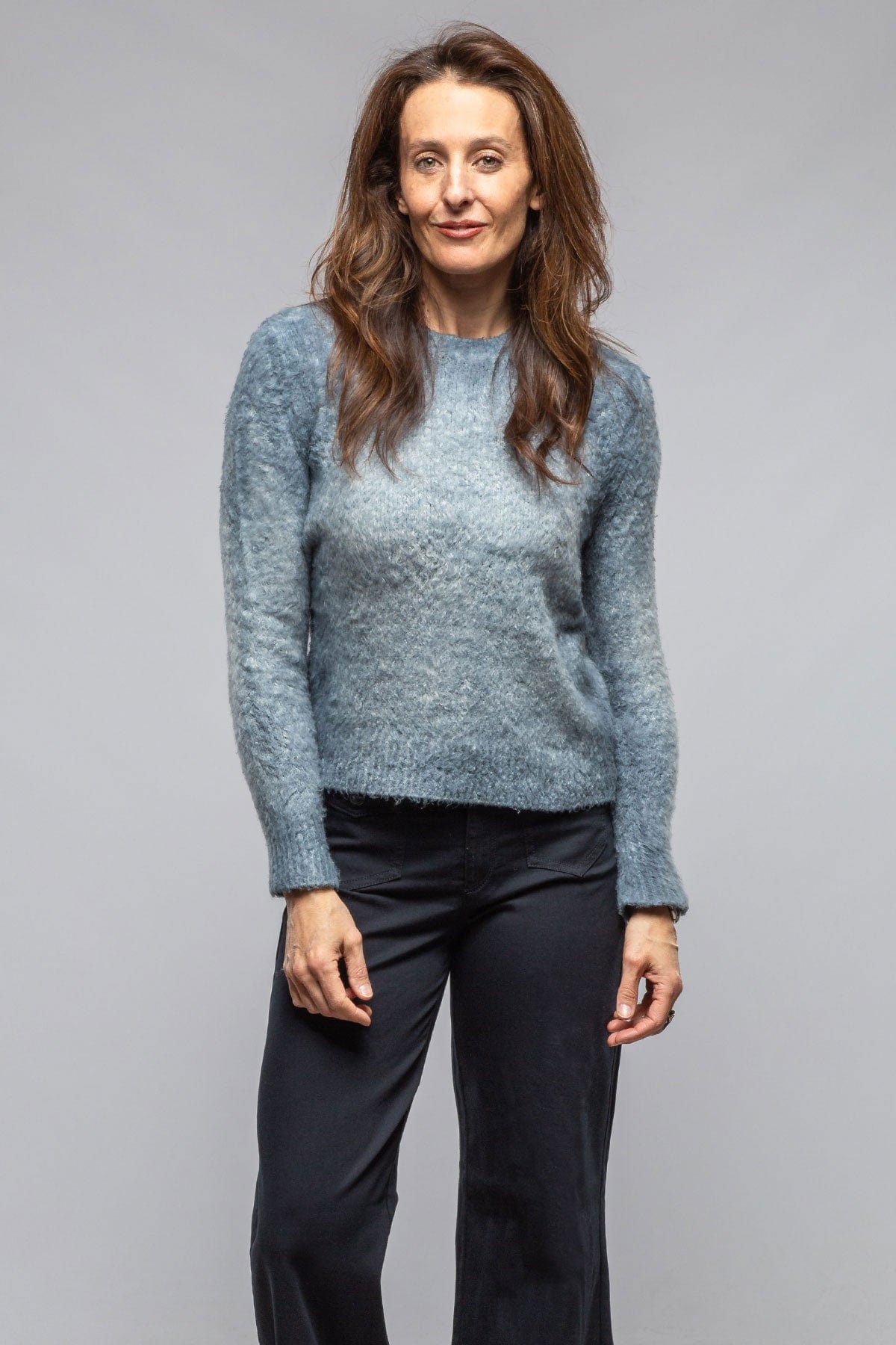 Fuzzy Brushed Cotton Sweater In Titanium - AXEL'S