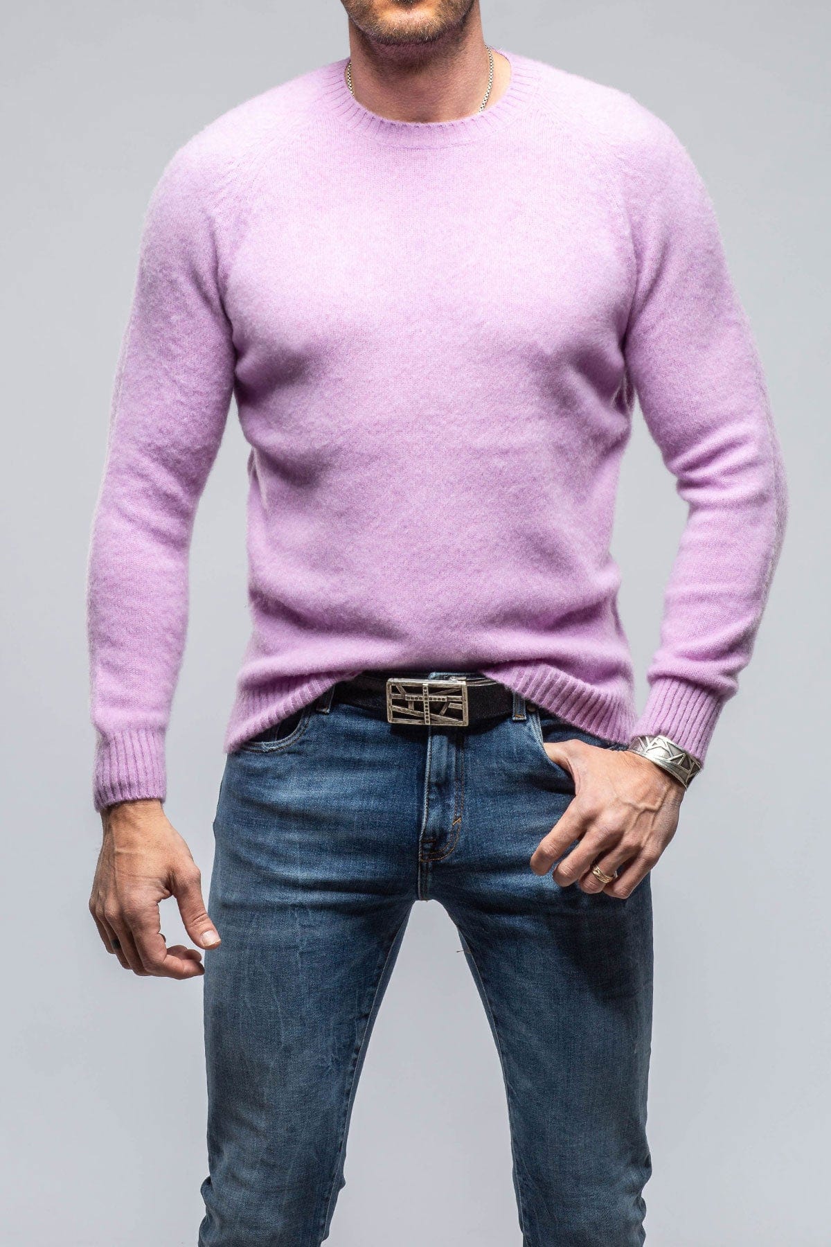 Henry Crew Neck Cashmere Sweater In Lavender - AXEL'S