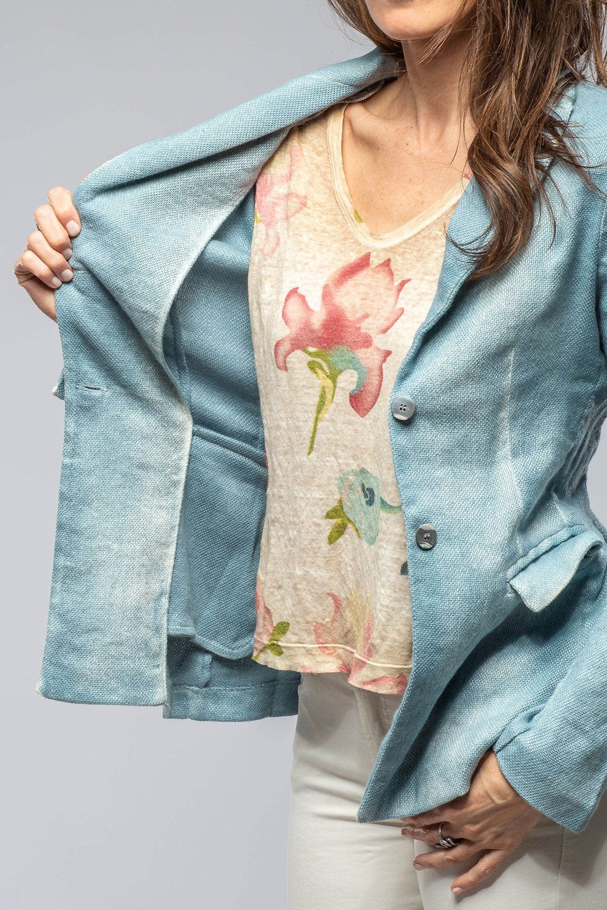 Pami Washed Hand Painted Blazer In Water - AXEL'S