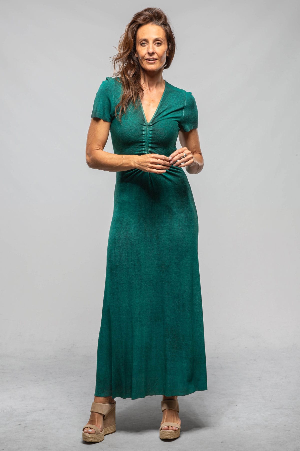 Quay Short Sleeve Ribbed Modal Dress In Dark Mint - AXEL'S
