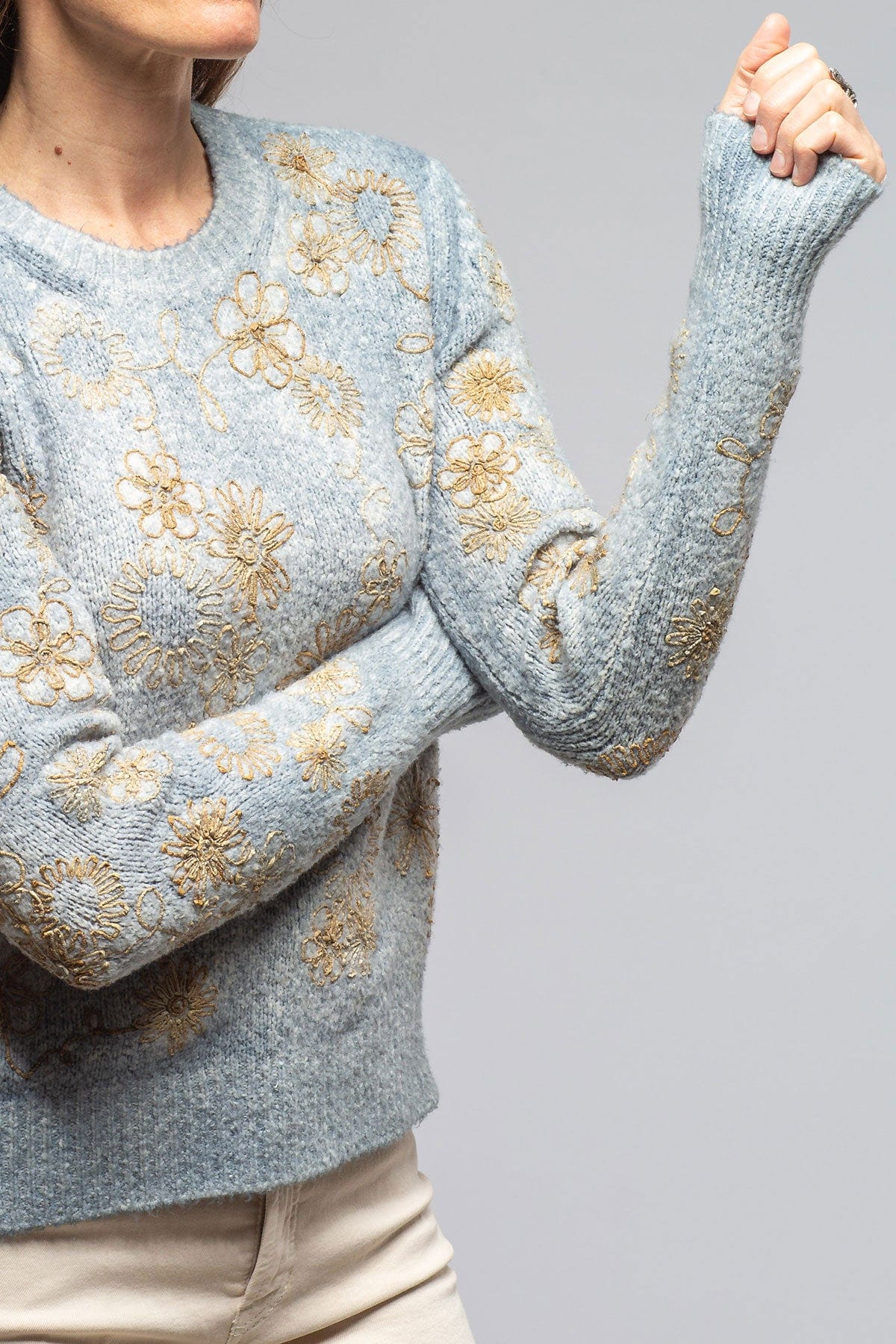 Avant Toi Rafaella Embroidered Sweater In Titanium Ladies - Sweaters