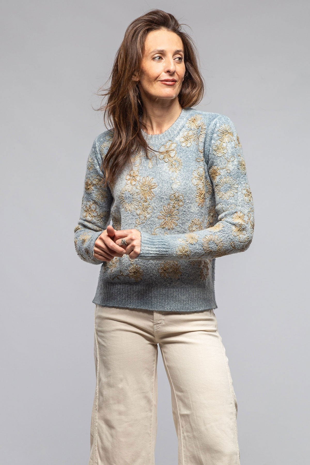 Rafaella Embroidered Sweater In Titanium - AXEL'S