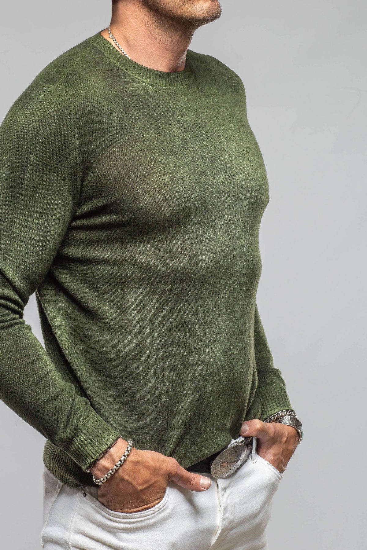 Sundust Cashmere Crew Sweater In Forest - AXEL'S