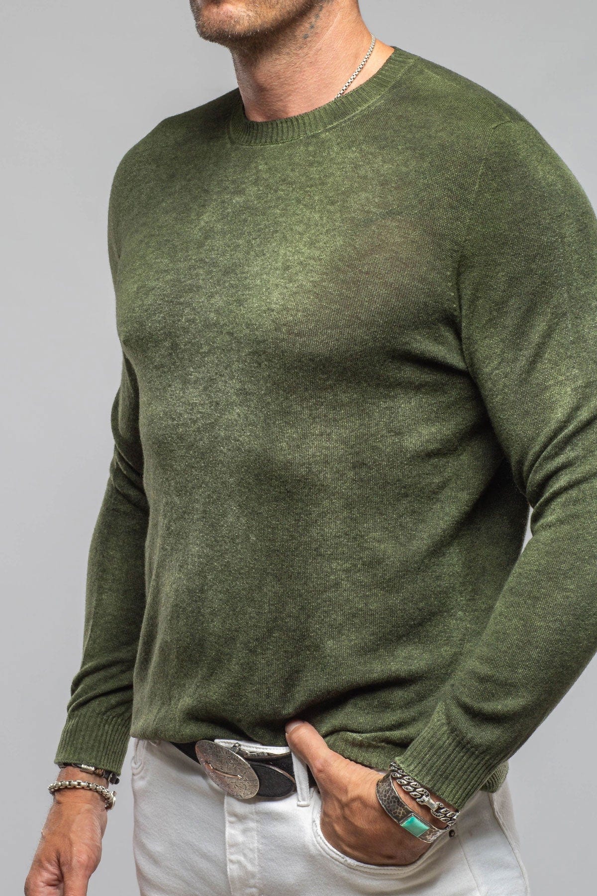 Sundust Cashmere Crew Sweater In Forest - AXEL'S