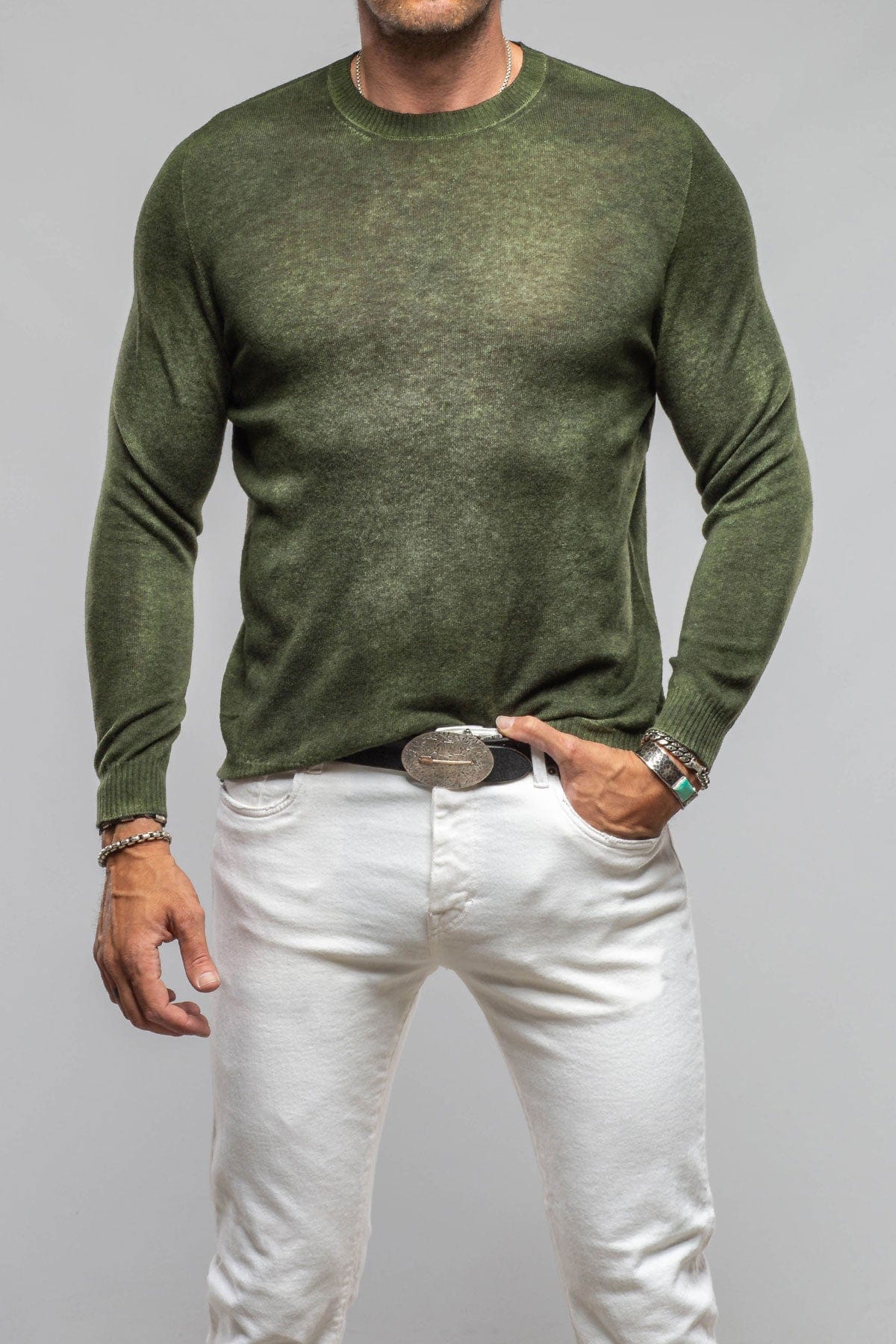 Sundust Cashmere Crew Sweater In Forest - AXEL'S
