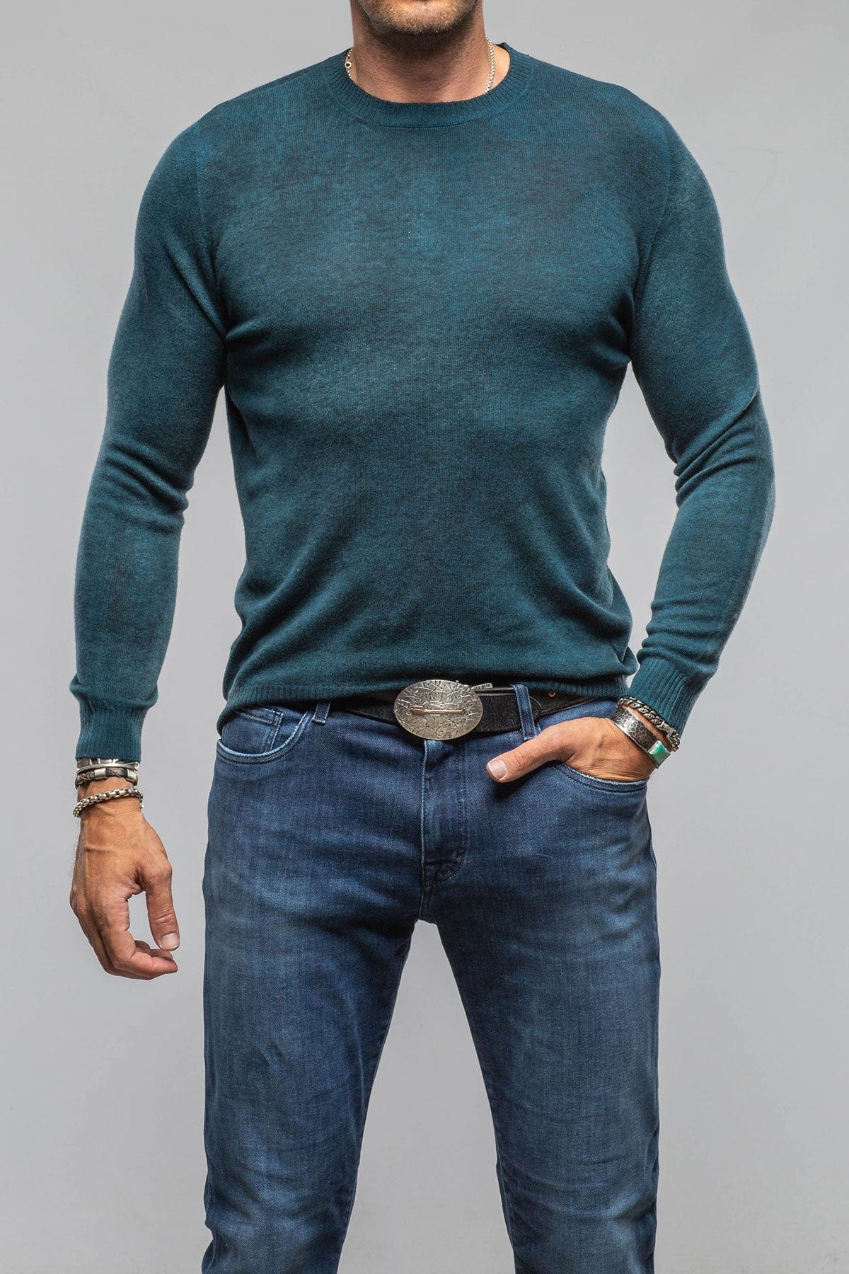 Sundust Cashmere Crew Sweater In Laguna - AXEL'S