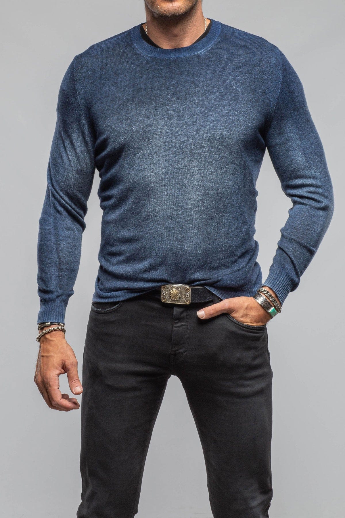 Sundust Cashmere Crew Sweater In Midnight - AXEL'S