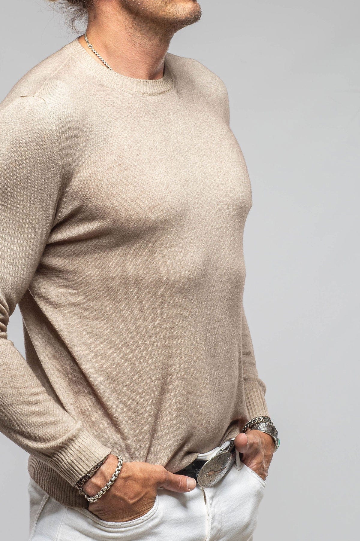 Sundust Cashmere Crew Sweater In Taupe - AXEL'S