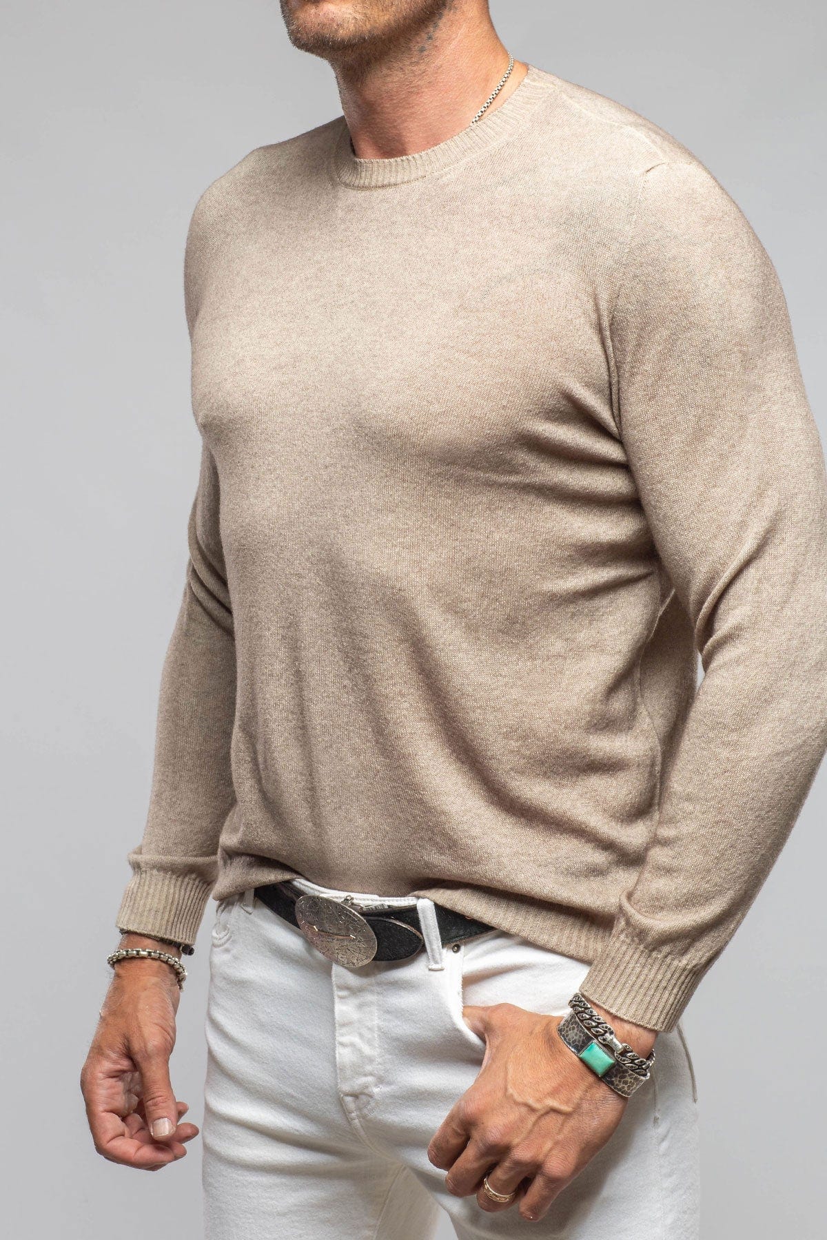 Sundust Cashmere Crew Sweater In Taupe - AXEL'S