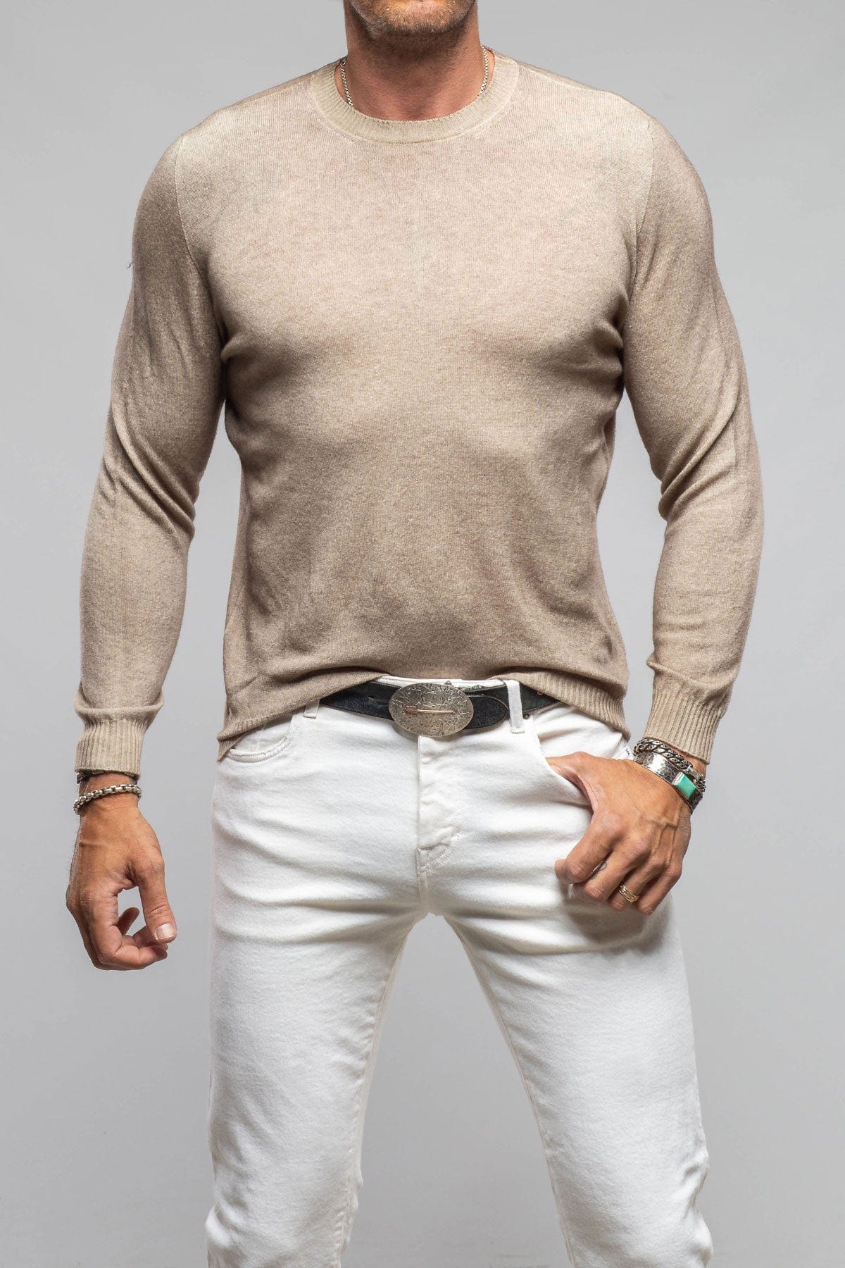 Sundust Cashmere Crew Sweater In Taupe - AXEL'S
