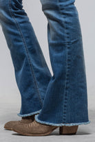 Axel's Black Label Denim Jordan Fringe Flare Jean In Yuma Blue Wash Ladies - Pants - Jeans