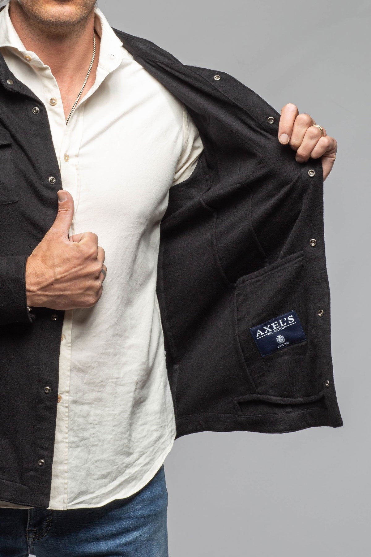Ashford Lux Cashmere Silk Snap Shirt In Black - AXEL'S