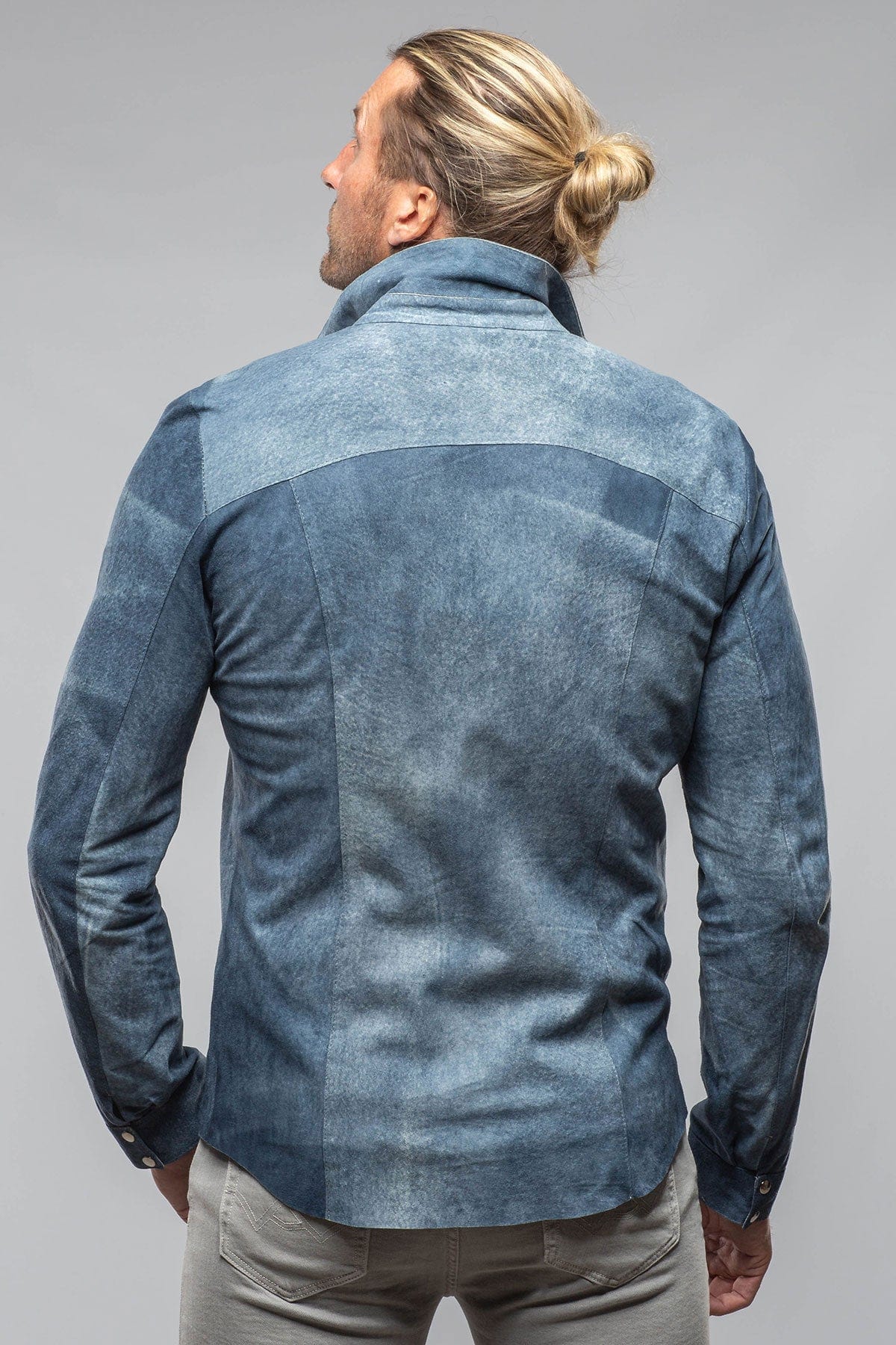 Axel's Florence Collection Bello Distressed Suede Shirt In Blue Mens - Outerwear - Leather