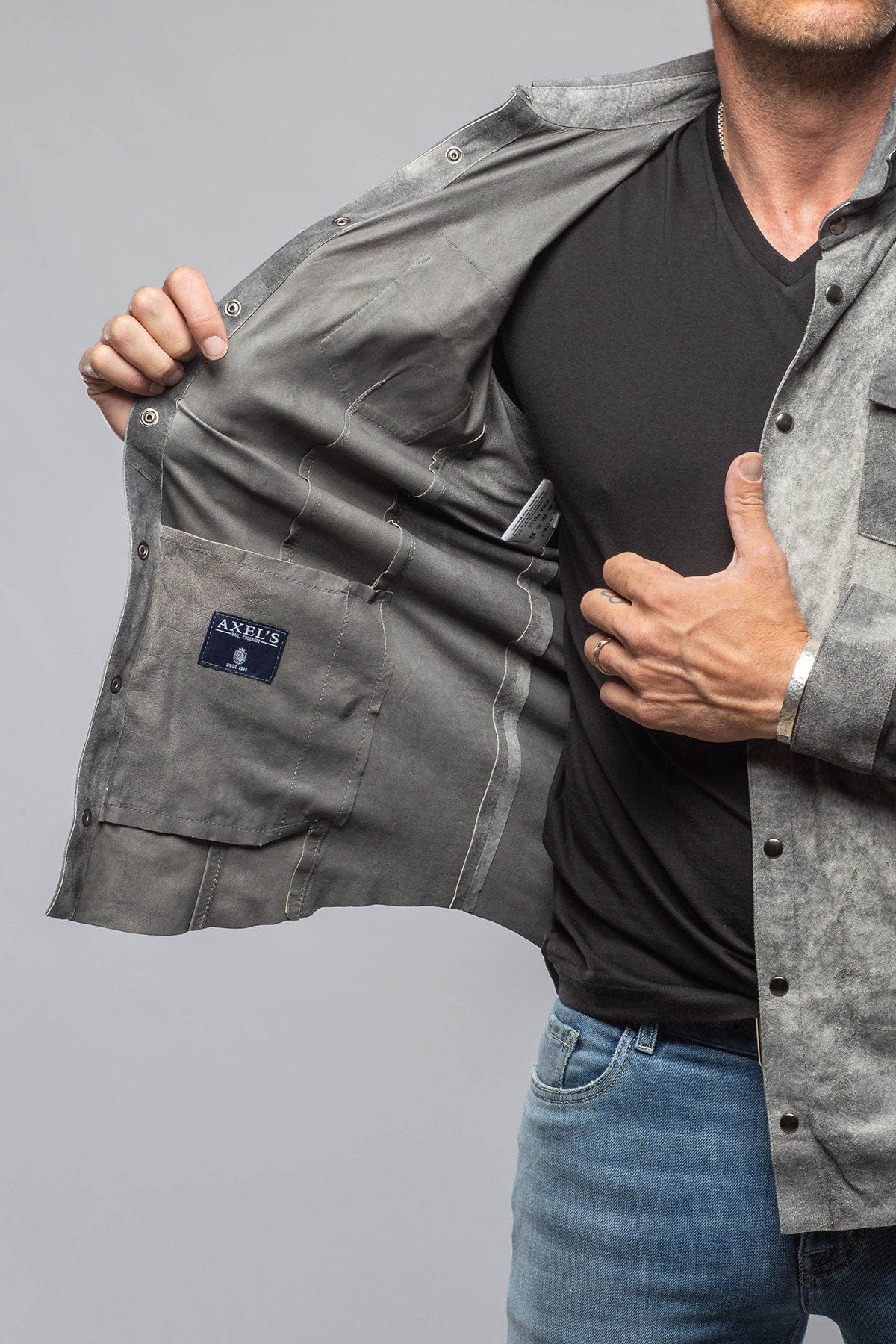 Axel's Florence Collection Bello Distressed Suede Shirt In Grey Mens - Outerwear - Leather