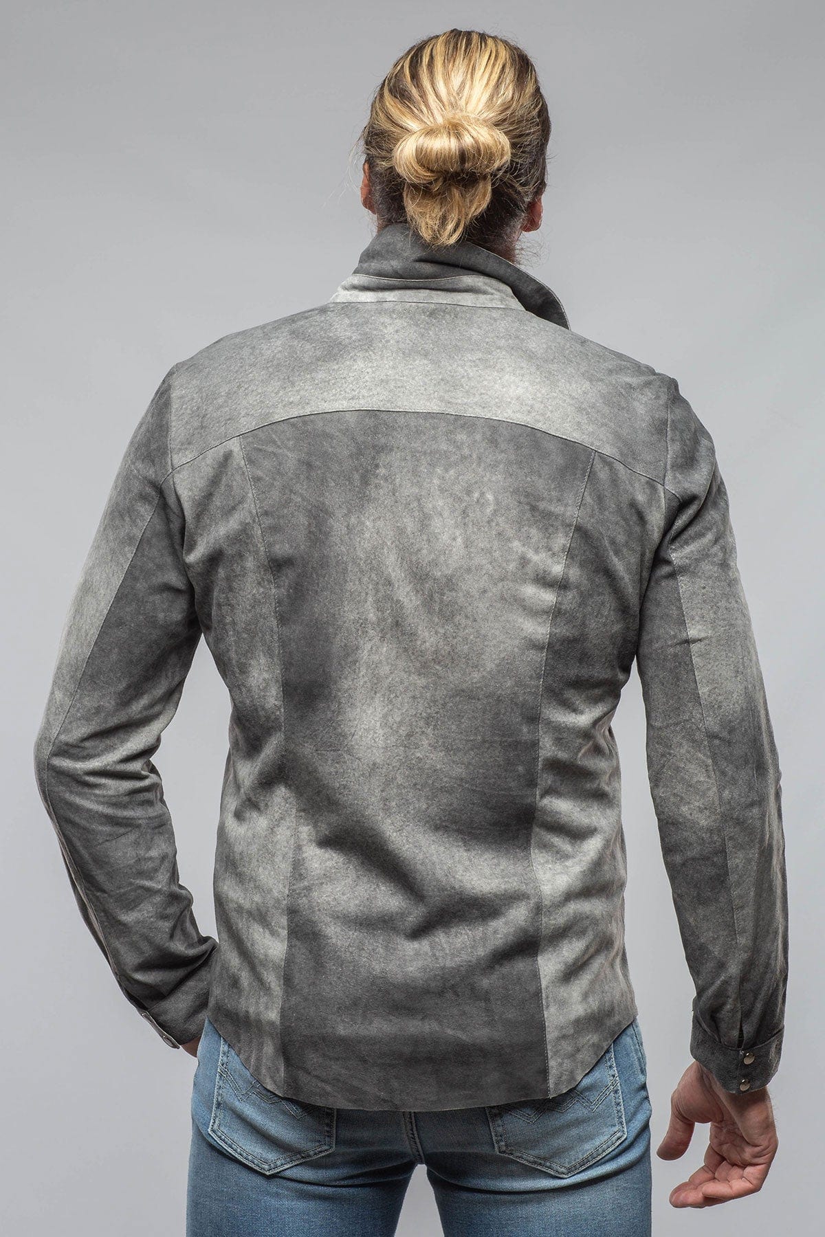 Axel's Florence Collection Bello Distressed Suede Shirt In Grey Mens - Outerwear - Leather